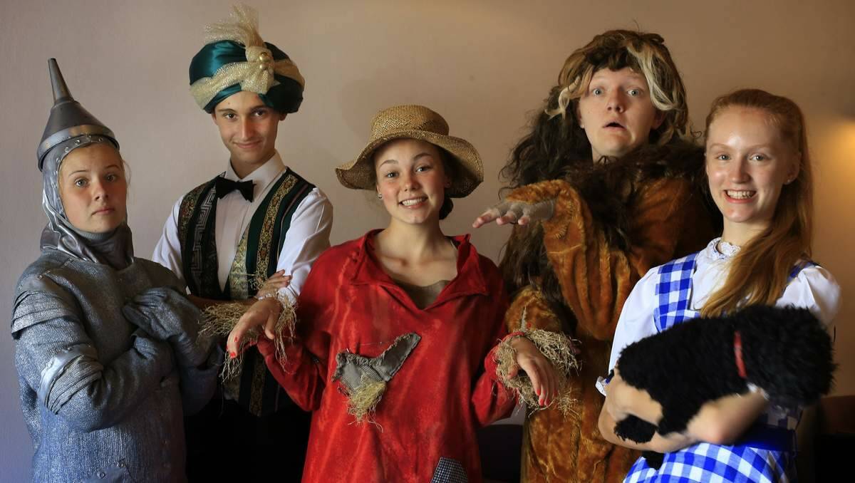 BIG-HEARTED FANTASY:  Grace Elkin (Tin Man), Nicholas Hamilton (Wizard), Charlotte Abel-King (Scarecrow), Jackson Vaughan (Lion) and Olivia Dickinson (Dorothy) star in Young People’s Theatre’s production of The Wizard of Oz. Picture: Peter Stoop