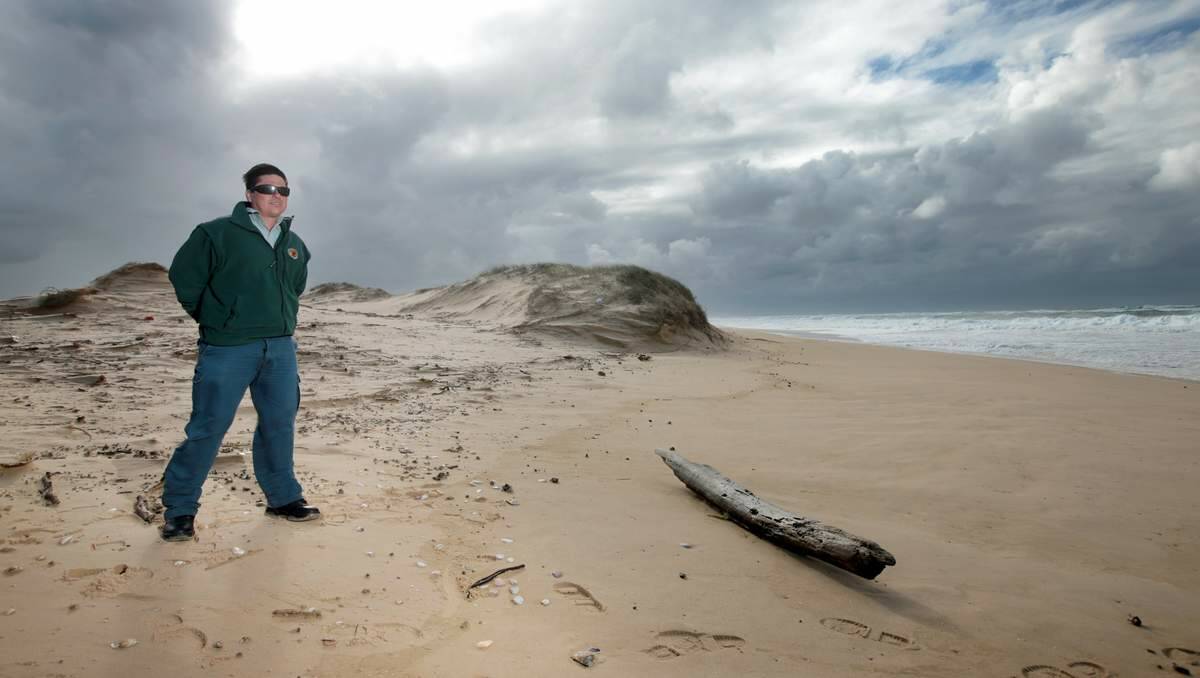 WARNING: Tony DeMamiel, of the National Parks and Wildlife Service, on Stockton Beach.  Picture: Dean Osland