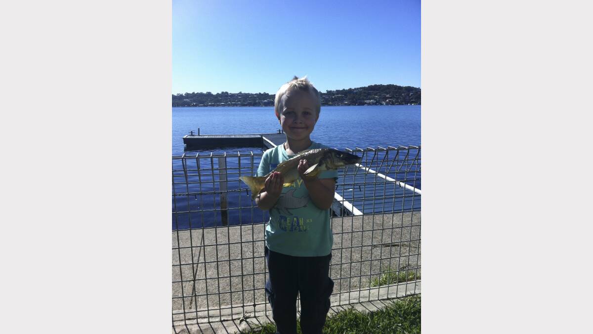 WHITING BITING:Sage Mullins wins the Jarvis Walker tacklebox and Tsunami lure for this cracking whiting hooked in Lake Macquarie.  