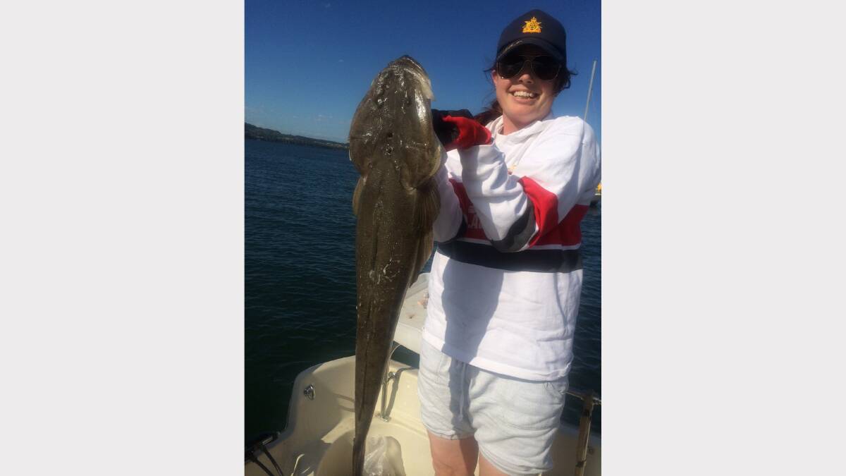OO AH McGRATH: Jessica McGrath wins the Jarvis Walker tacklebox and Tsunami lure pack for this 85-centimetre, 3.5-kilogram flathead caught at Eleebana on Sunday.  ‘‘What a surprise when it came to the surface and what a fight,’’ Jessica said. 