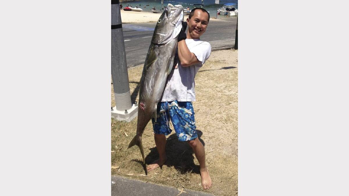 BIG HIT: Tri Tran with his fish of the week, a 26kg kingfish speared off Broughton Island last Friday.