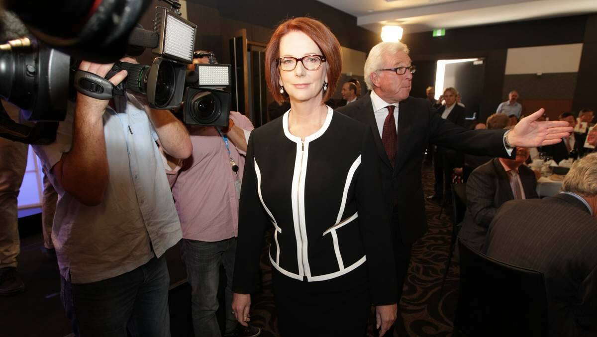Julia Gillard at the National Press Club, where she announced the election date. Picture: Alex Ellinghausen