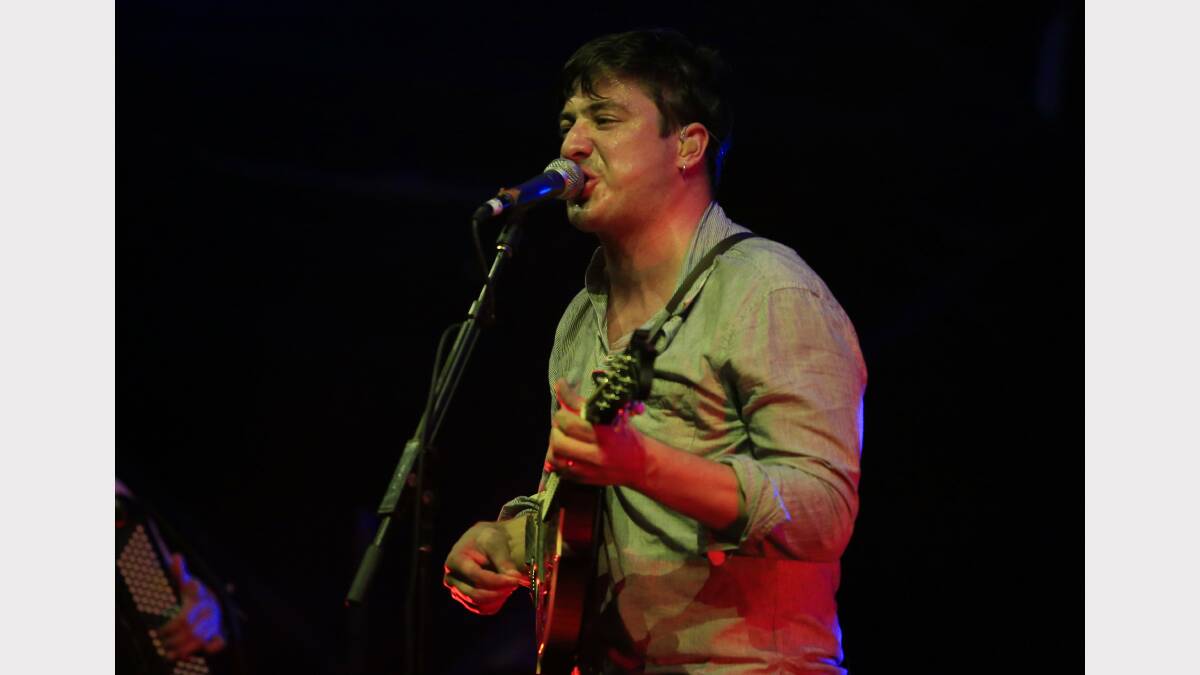 Mumford & Sons perform at the Gentlemen of the Road festival at Dungog on Saturday. Picture: Peter Stoop