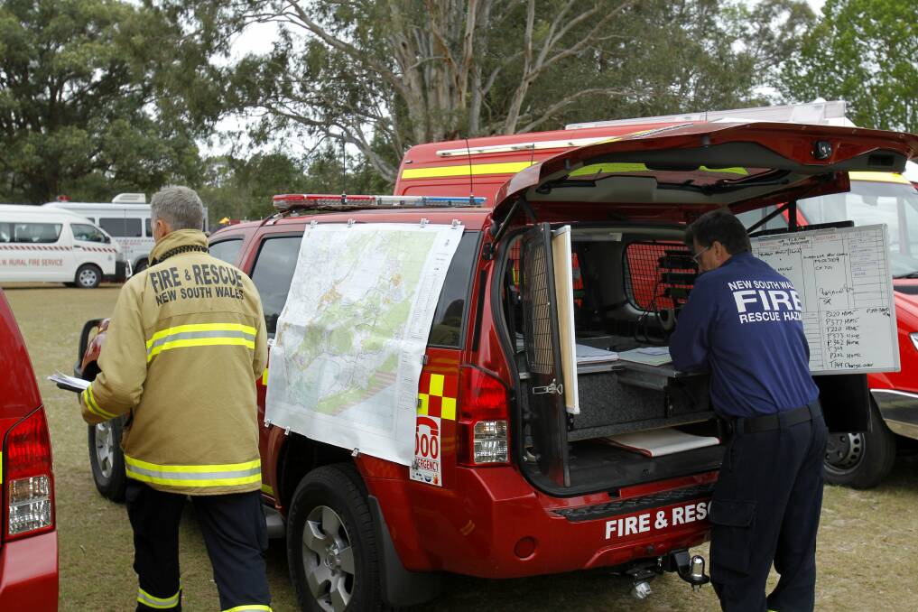 NSW Fire and Rescue at the Finnan Park command post. Picture: Max Mason-Hubers