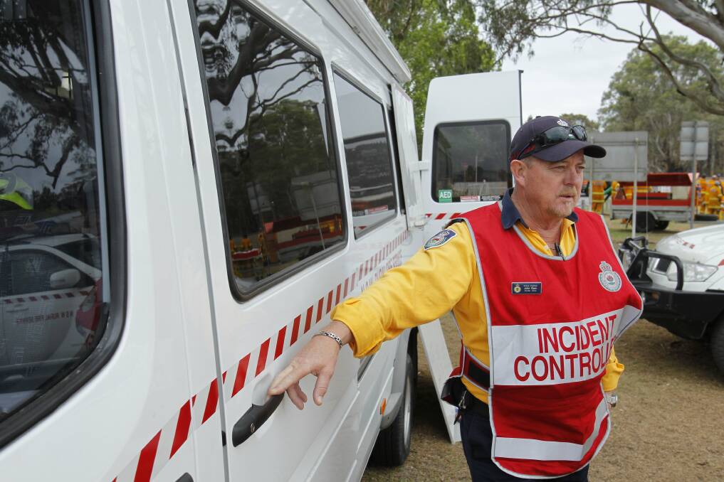 Rural Fire Service Hunter zone group captain John Ryan at the Finnan Park command post. Picture: Max Mason-Hubers