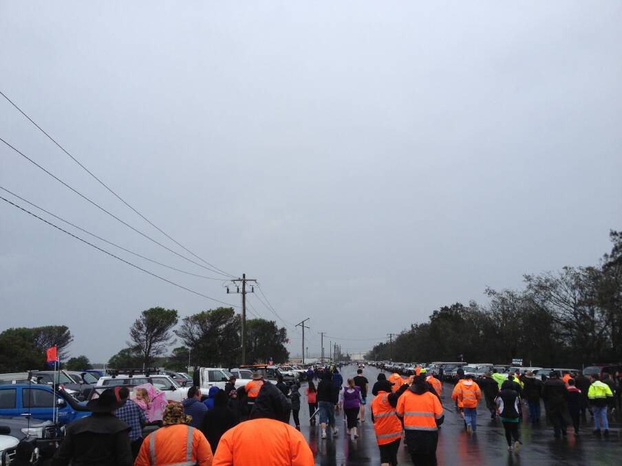 The line-up at the rally, under Kooragang Island. Picture submitted by James Connelly
