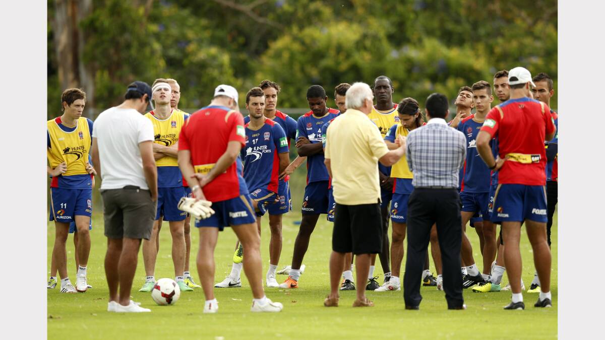 Staff and players at Ray Watt Oval after Gary van Egmond was sacked this morning. Pic: Jonathan Carroll