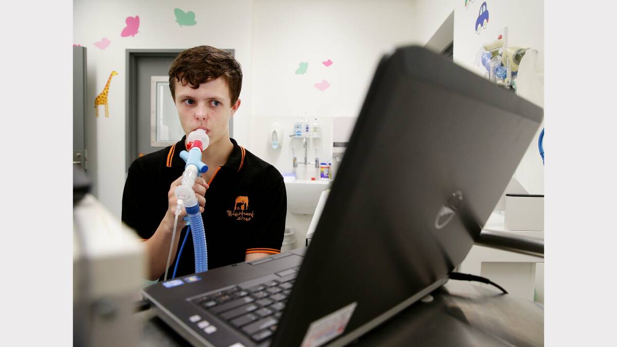 NICOLAS Maas tests the severity of his allergy with a breath test. Pic: Ryan Osland