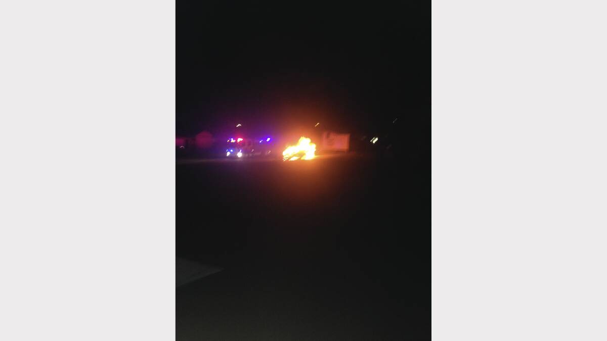 Car ablaze at Adamstown. Pic: Supplied
