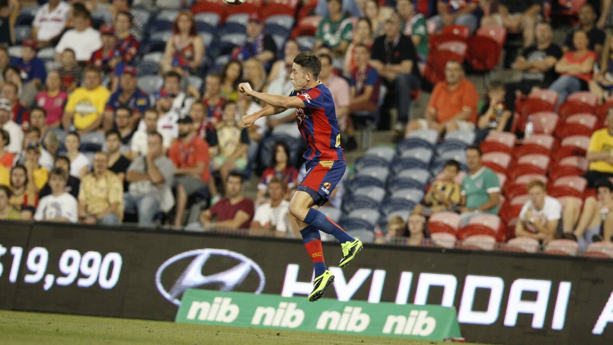 F3 DERBY: Action at Hunter Stadium during the A-League clash between the Newcastle Jets and Central Coast Mariners. Picture: Jonathan Carroll